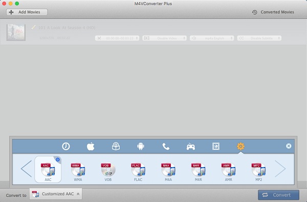 Set aac audio as output format