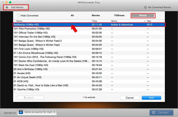 Add iTunes purchased or rented movies to the program