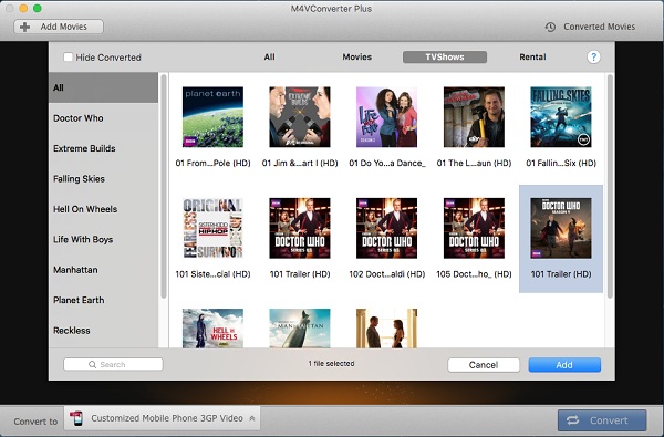 Add iTunes DRM-ed M4V files to the program on Mac