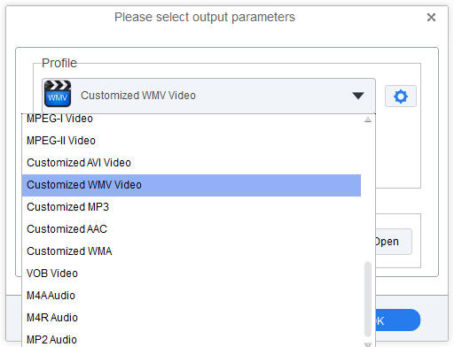 Set WMV video as output format