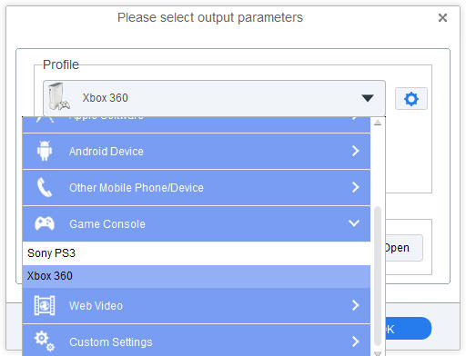Set output format for xbox 360